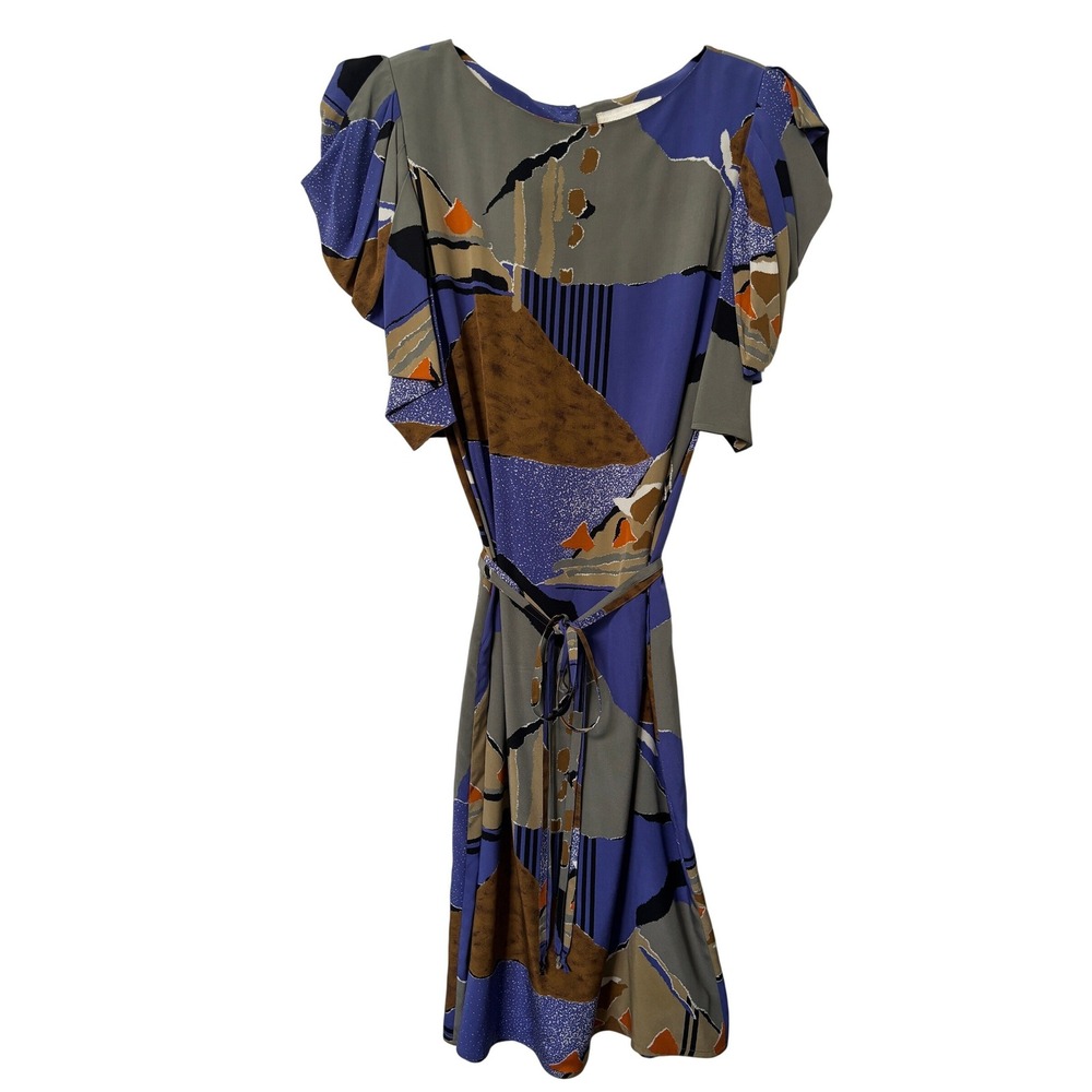 Argenti Vintage 100% Silk Abstract Geometric Flutter Sleeve Sheath Dress 8
